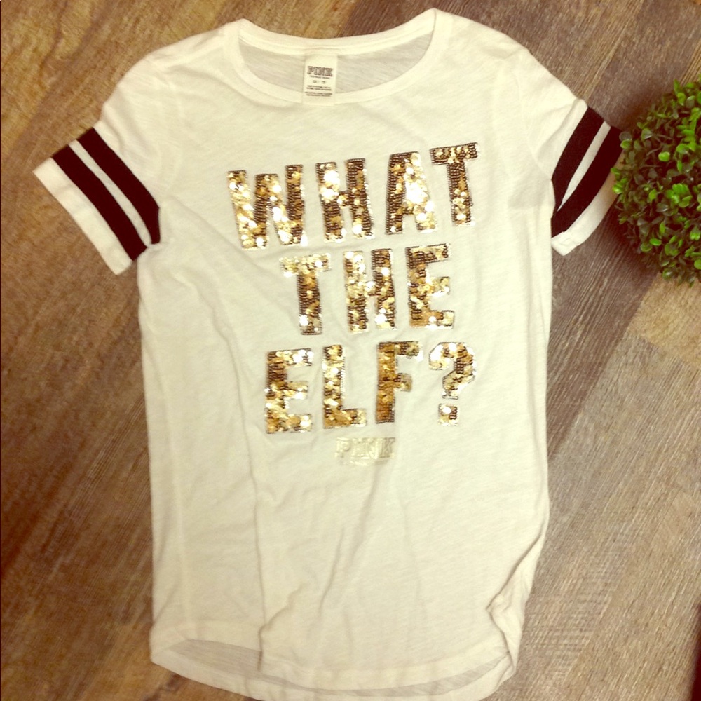 Pink by Victoria's Secret gold sequins t-s…